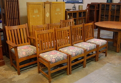 Original Vintage Set of eight  L J G Stickley Dining chairs including 2 arm chairs